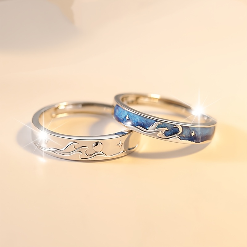 2pcs Sea Moon Couple's Matching Rings, Adjustable